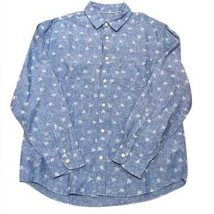 M & S Collection Men’s Linen Button Up Shirt Light Blue Palm Tree Print Size M